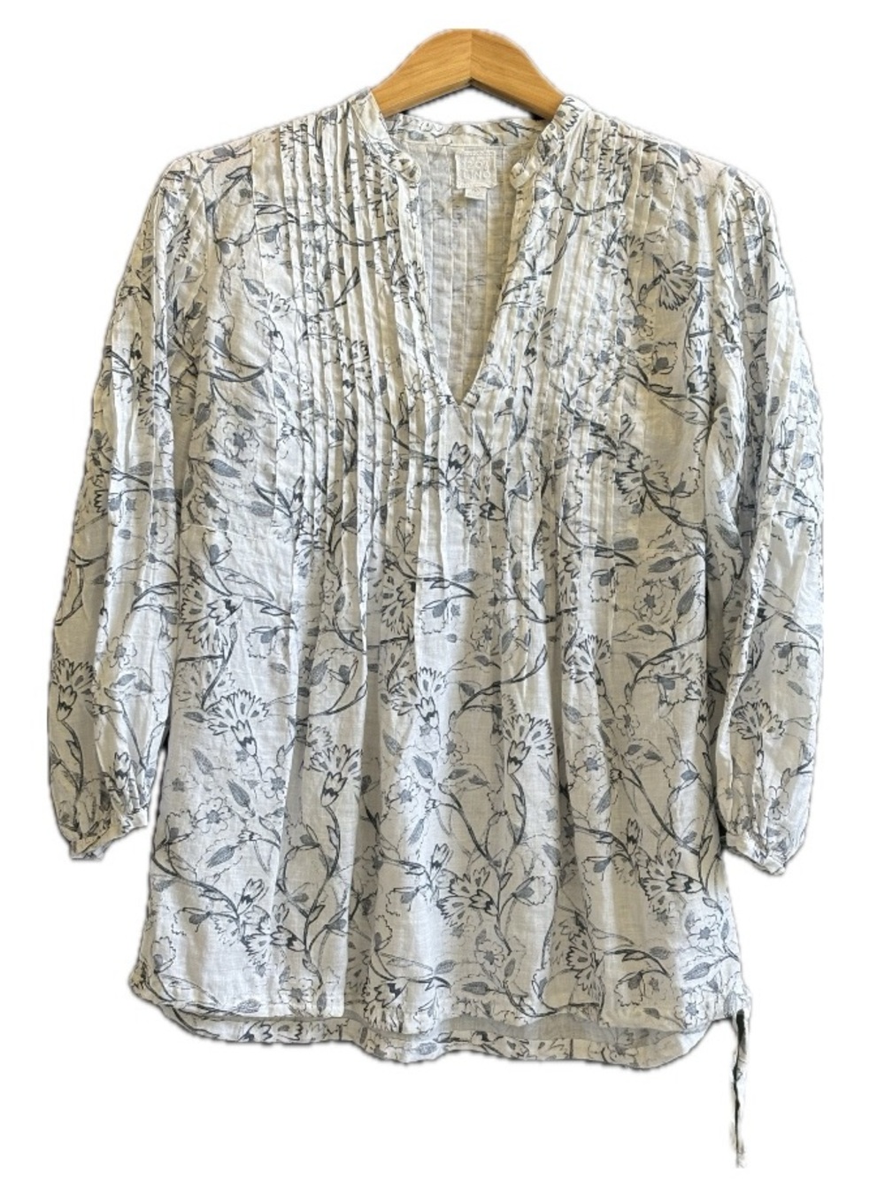 120% Lino Pintucked Poet Linen Blouse Floral IT 42 US 6
